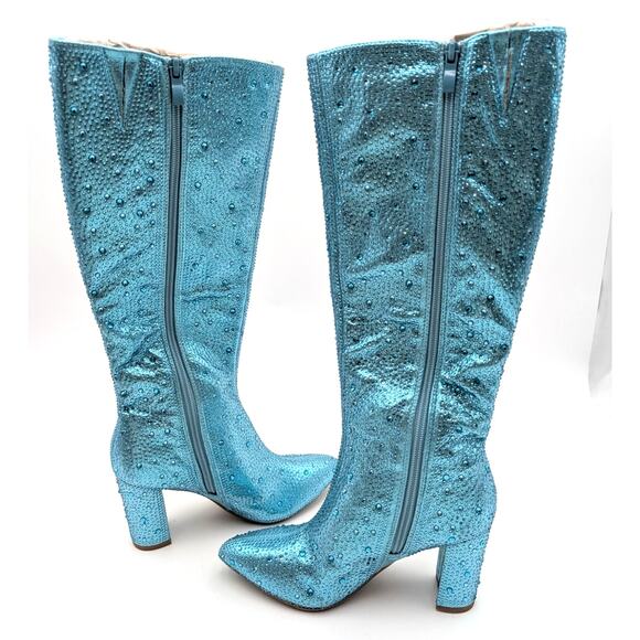 Top Moda Rhinestone Knee Length Boots Side Zip Women's Blue Size US5.5 EU36 - Picture 5 of 13